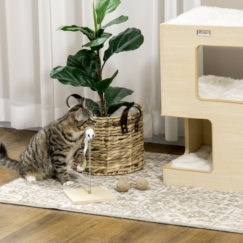 Cat Barrel, 2 Levels with Toys, Natural + Light Grey