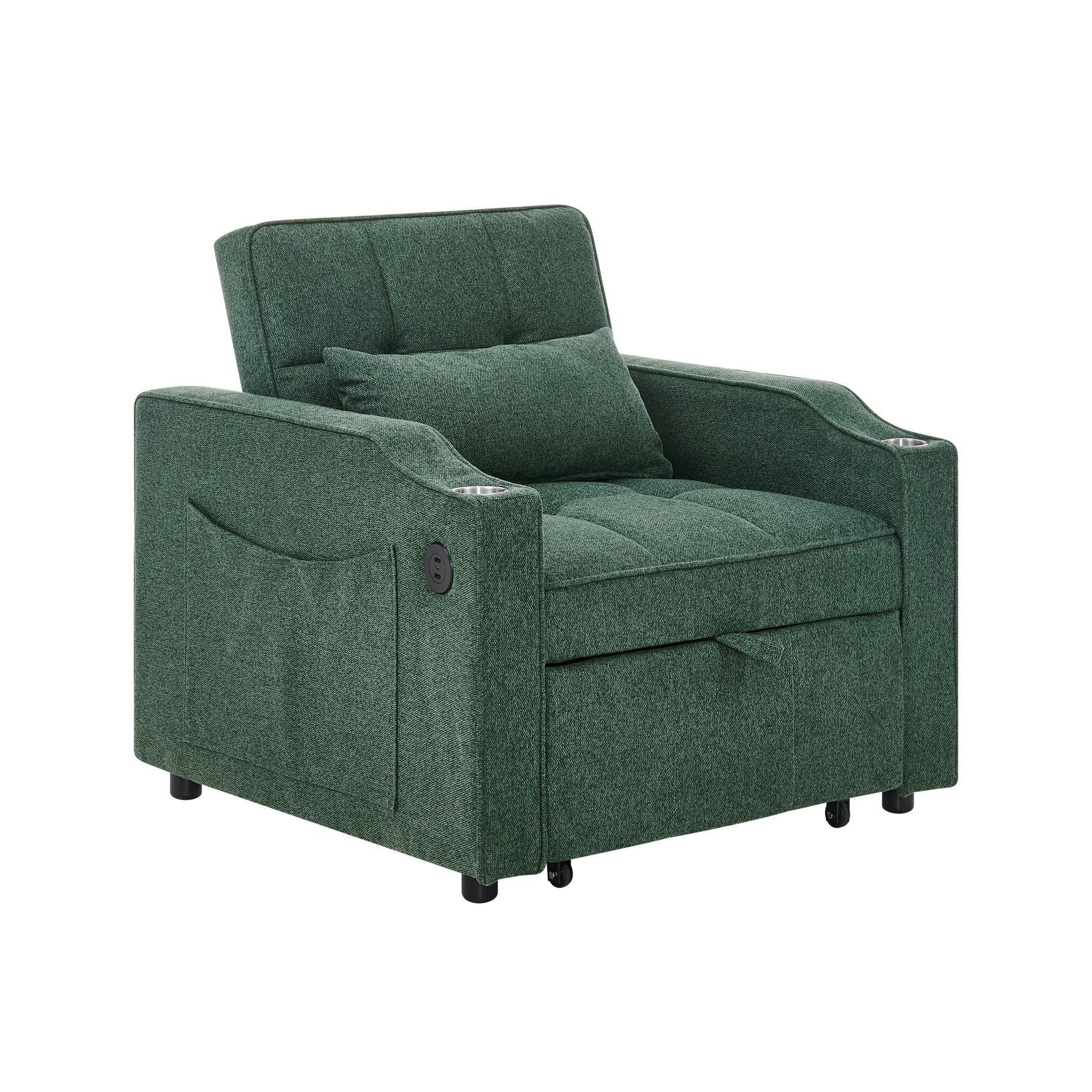 3-in-1 Light Luxury Sofa Bed with Slide-to-Transform Design and USB Charging, Green