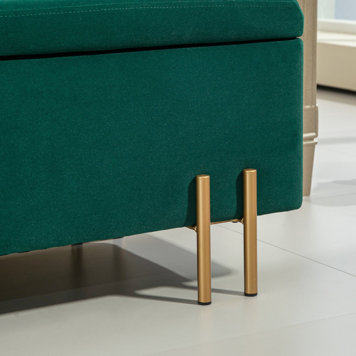 Bench, Upholstered Storage Chest, Fabric Green