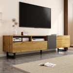 Colorblock TV Cabinet, 3 Doors 2 Compartments U-shaped Metal Legs, Retro Wood Grain