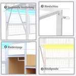 Iron Loft Bed, 90x200 with LED, Storage Stairs, Open Wardrobe, Black and White Metal