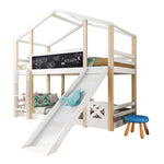 Children's Bed Tree House, Loft Bed with Slide & Ladder, 90x200cm, Natural & White