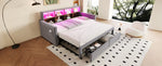Extendable Upholstered Sofa Bed with LED Headboard, Storage and Charging Ports, Light Grey Velvet