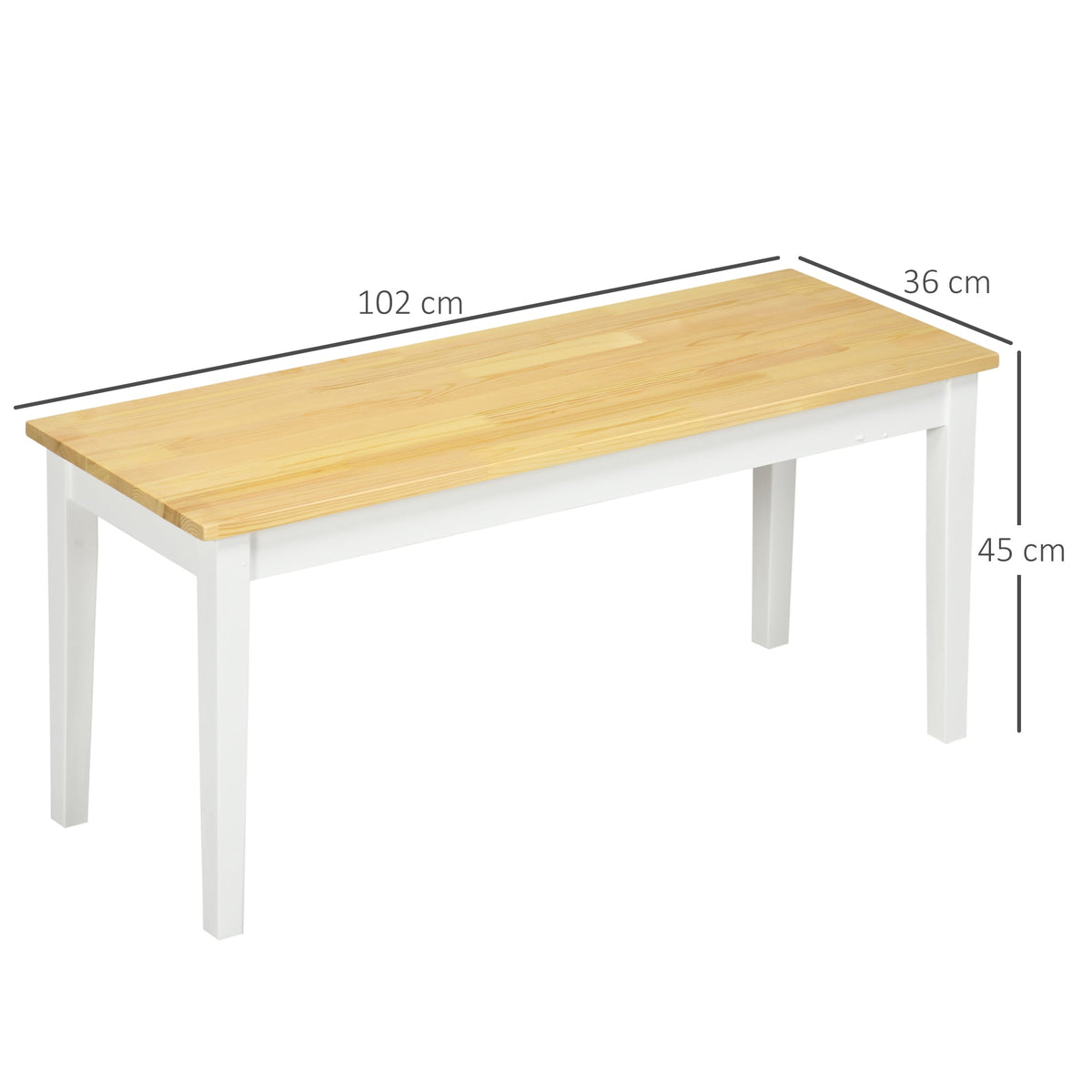 2-Seater Bench, 220kg Capacity, 102 x 36 x 45 cm, Pinewood White