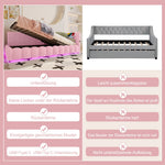 Daybed with LED Light, Hydraulic Storage and USB Charging, Pink Imitation Fleece