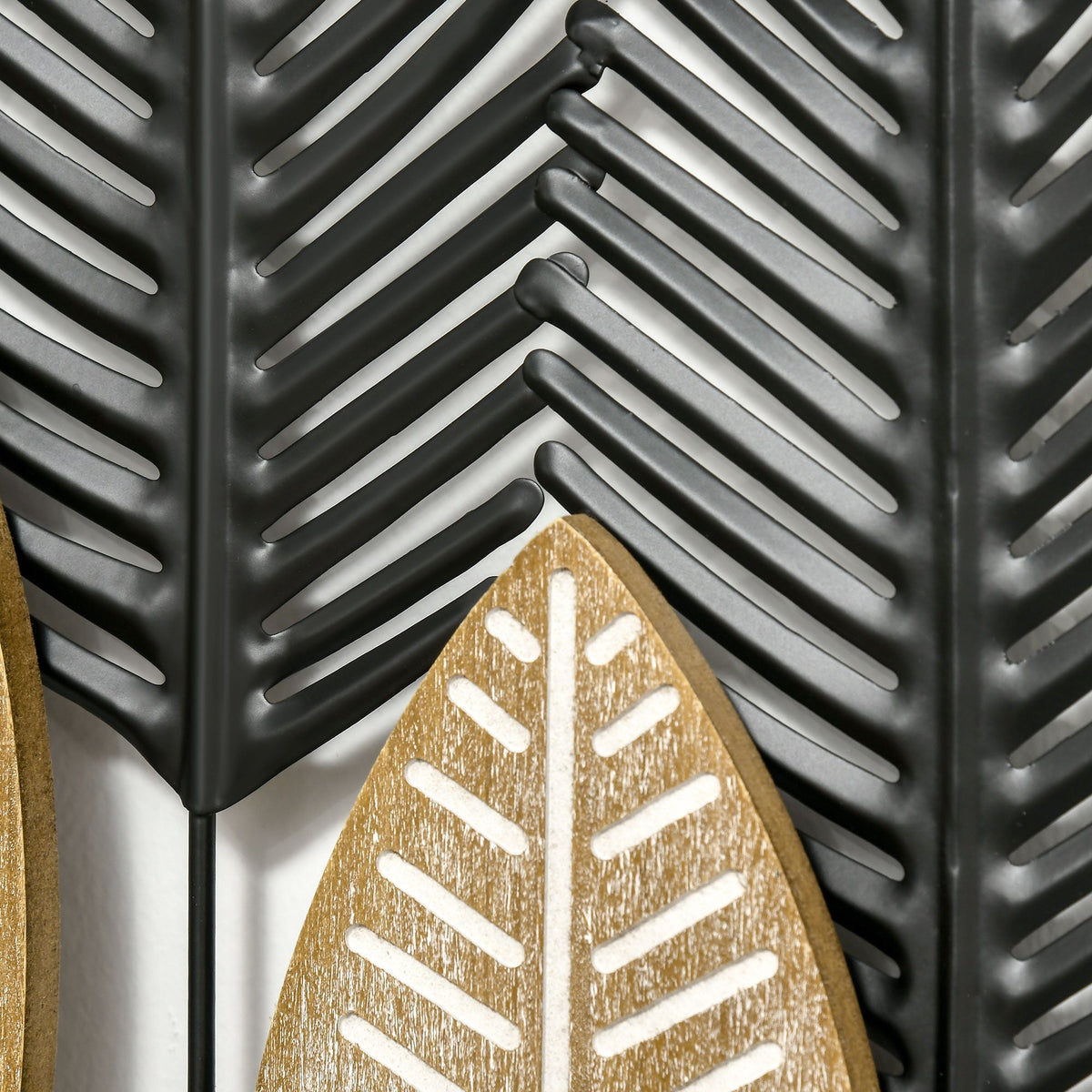 3D Wall Art 2-Set Leaves Decoration, Modern Metal Black and Natural