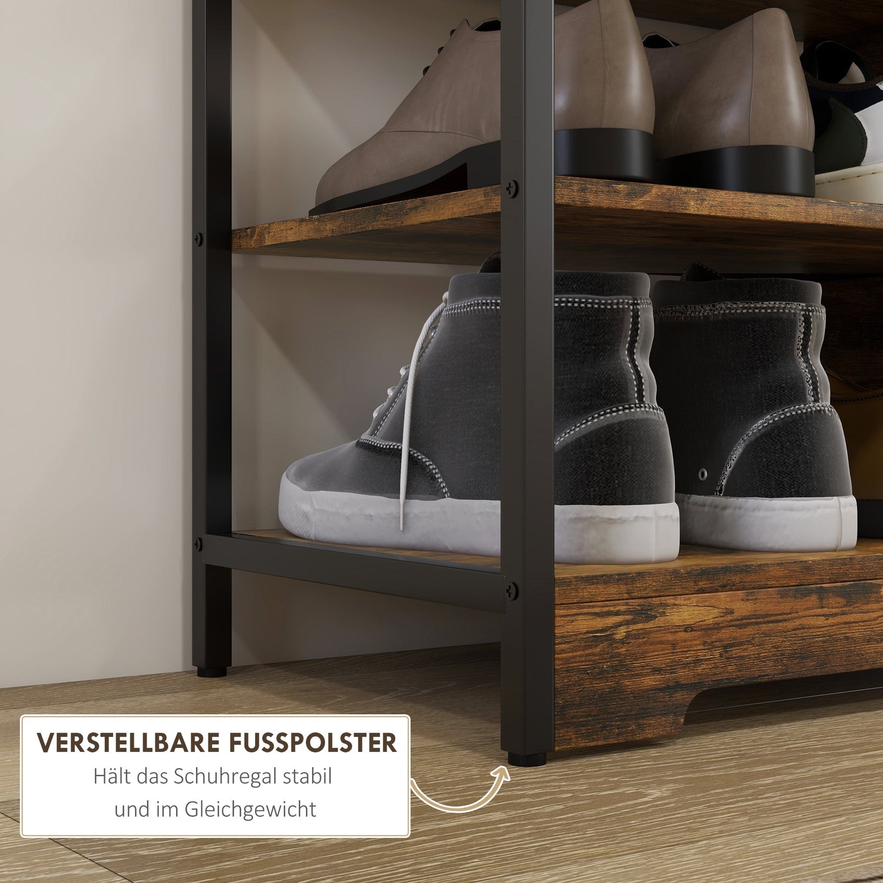 Shoe Rack 4 Levels, Max 11 Pairs, Rustic Brown
