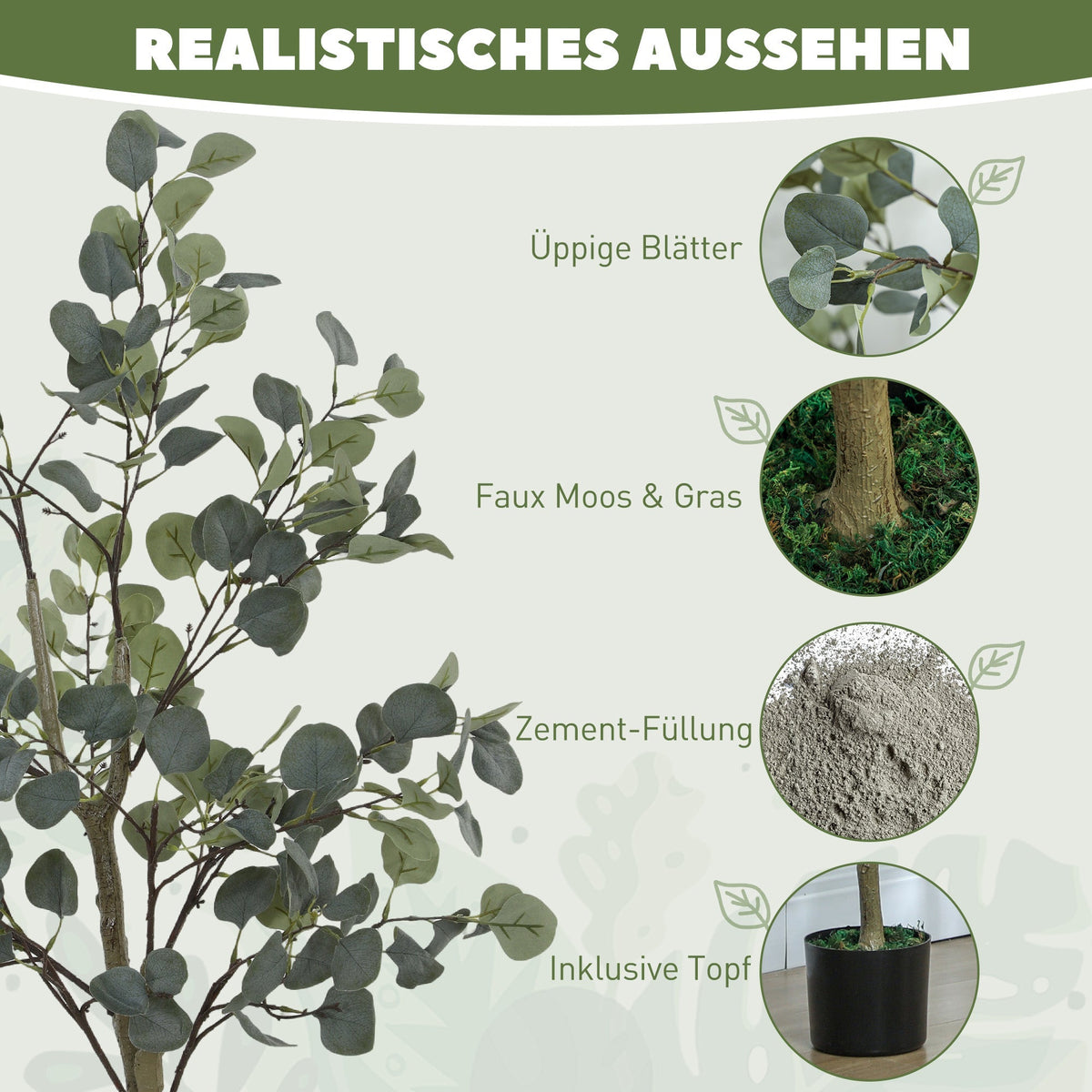 Artificial Eucalyptus Tree, Large 150 cm, Cement