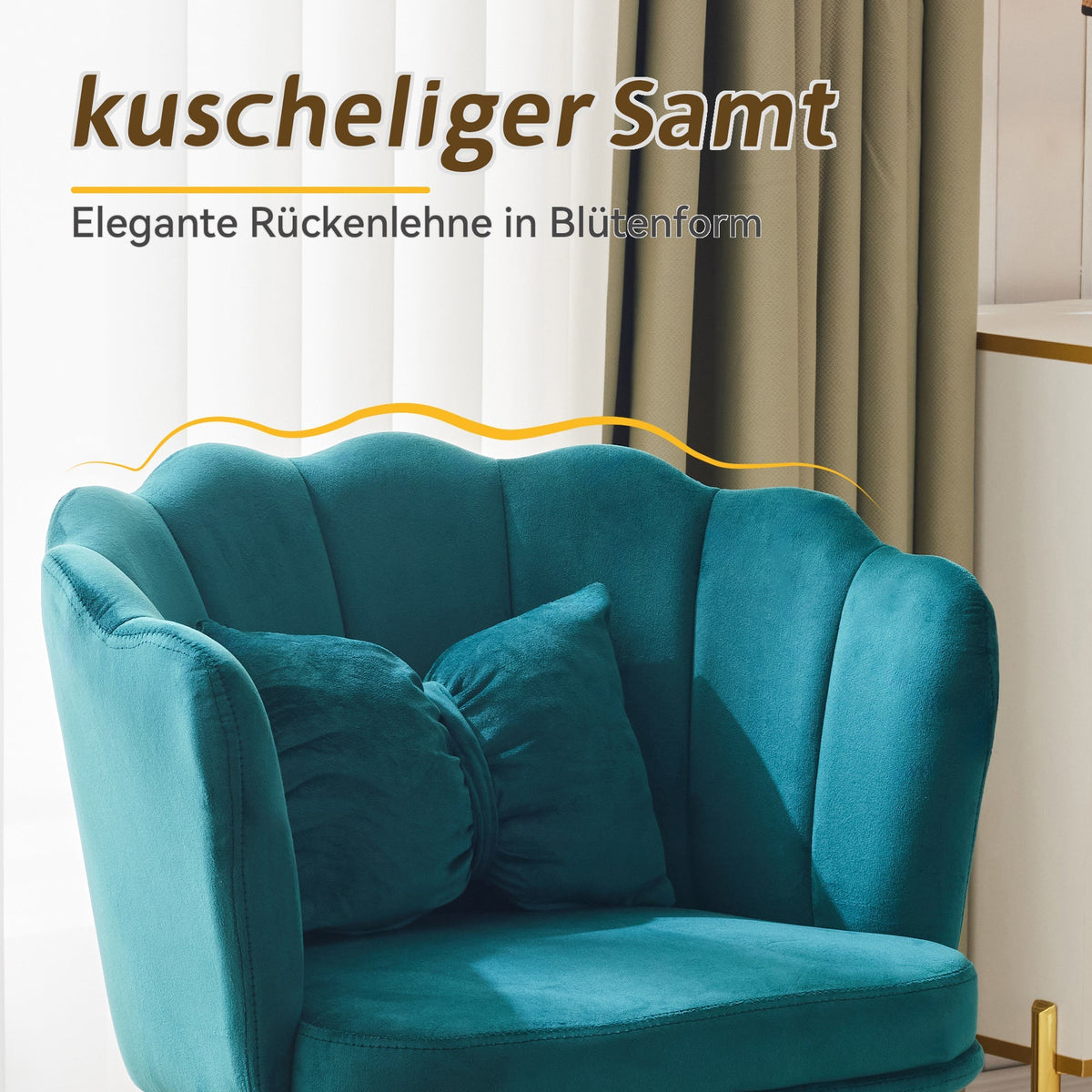 Chairs, Set of 6 Modern Velvet Upholstered with Petal Back, Gold Legs