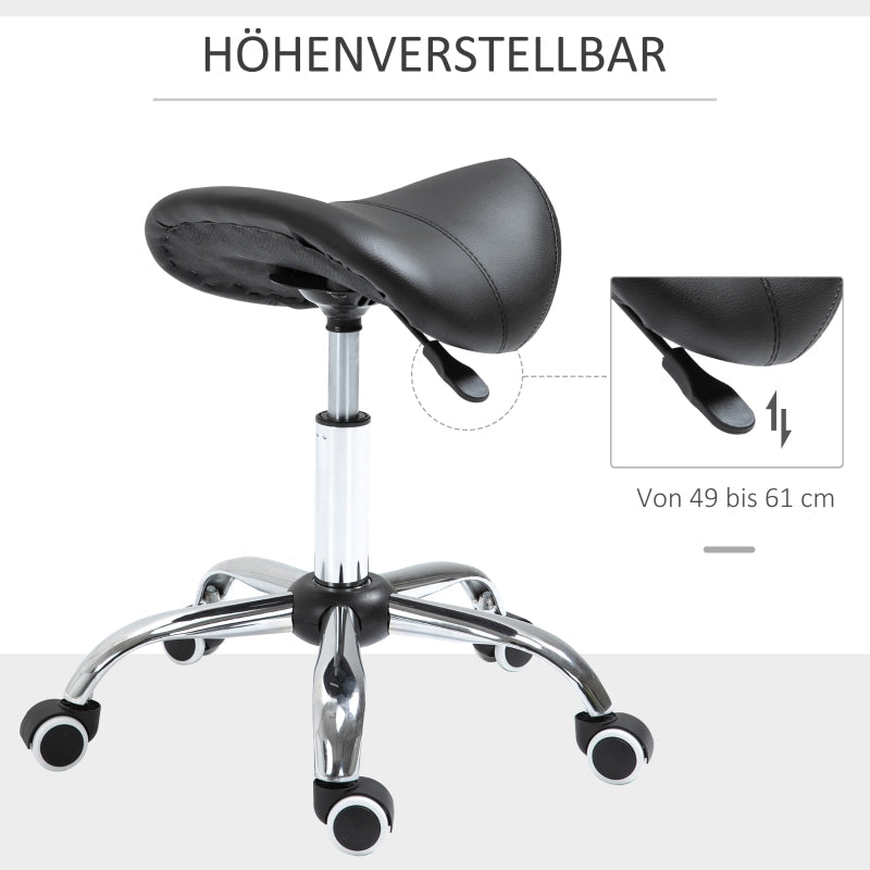 Saddle Stool Work Swivel Chair, Height Adjustable Upholstered, Black
