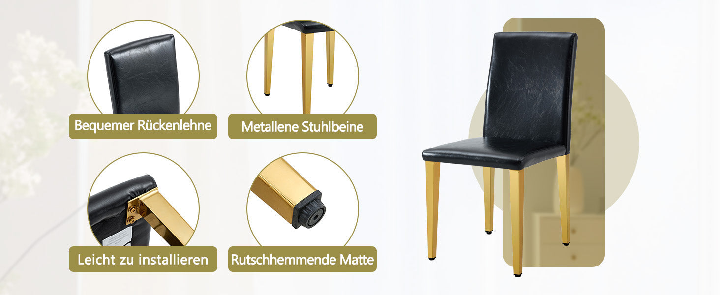 Minimalist Dining Chairs Set of 4, European Lightweight Luxury Style, Black and Gold