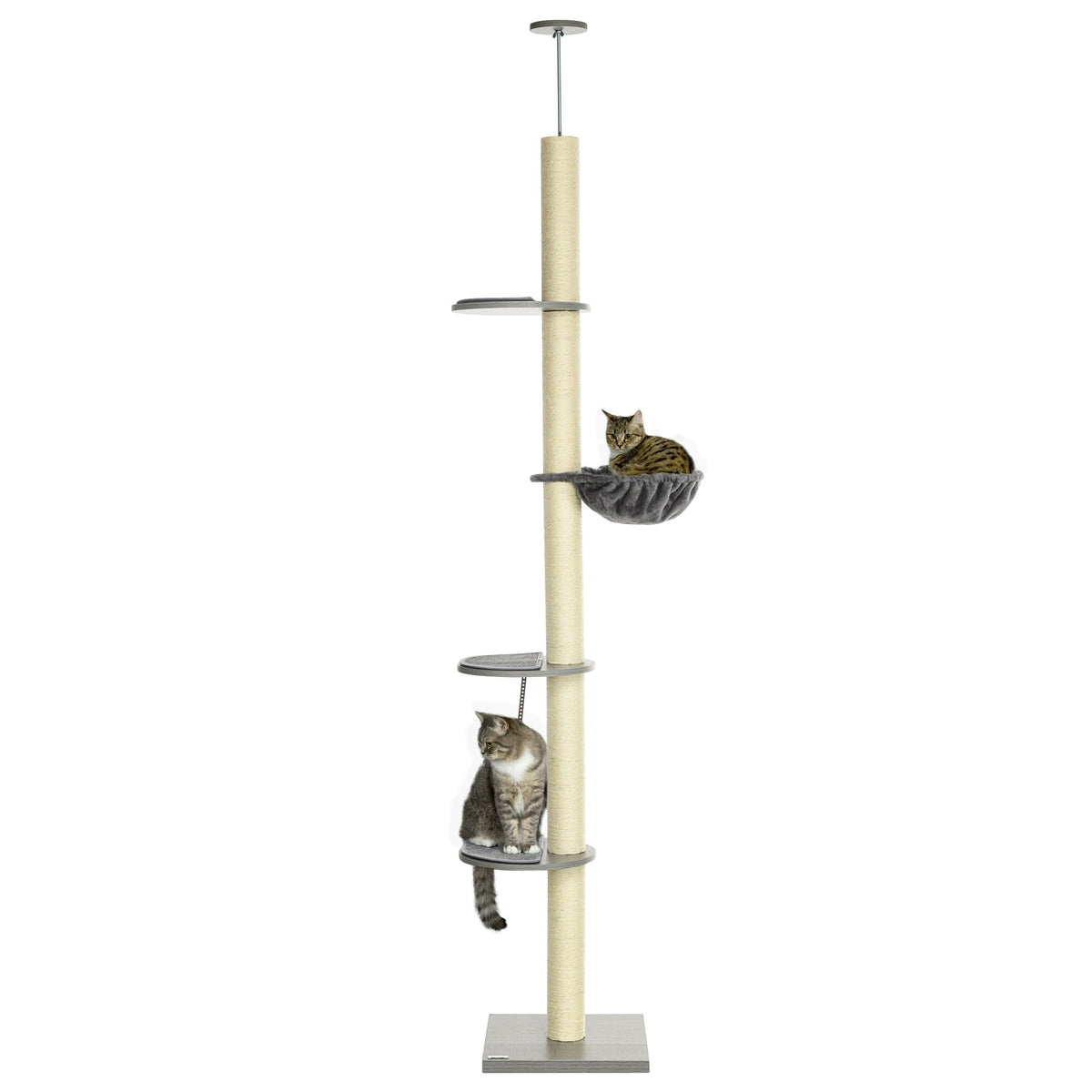 Cat Tree, Ceiling Height Adjustable with Scratching Posts, Grey Cream White