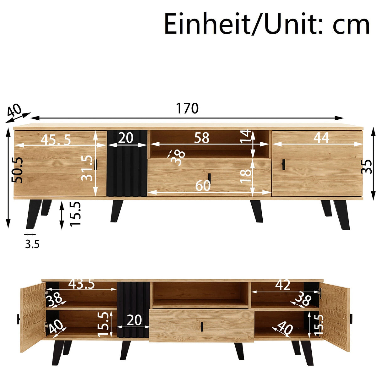 Living Room Furniture Set - Coffee Table, TV Cabinet & Sideboard, Modern, Wood & Black