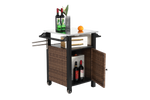 Bar Cart, Outdoor Kitchen Wicker Island Rolling with Stainless Steel Top, Brown