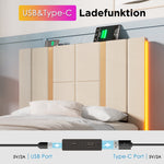 Upholstered Bed, USB-C LED Single with Storage, Beige Linen