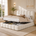 Upholstered Hydraulic Bed 140x190cm with Storage, Beige Velvet