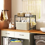Microwave Shelf Expandable with 3 Hooks, Metal, Black