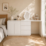 Dressing Table with LED Mirror & Extendable Tabletop, White