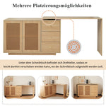 Desk, L-Shaped Corner Computer Table with Rattan Doors, 126 cm White