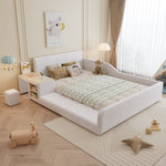 Upholstered Bed with Desk, Stool and Storage Shelf, 140x200cm, White Velvet