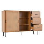 Country-style sideboard with two sliding doors and three drawers, adjustable shelves, in wood.