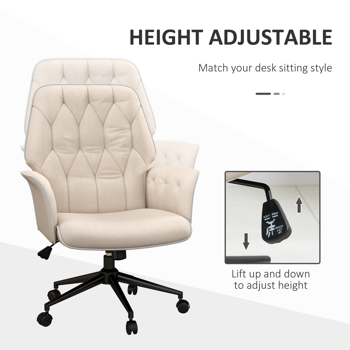 Office Chair, Rocking Function, Adjustable, 120 kg, Beige