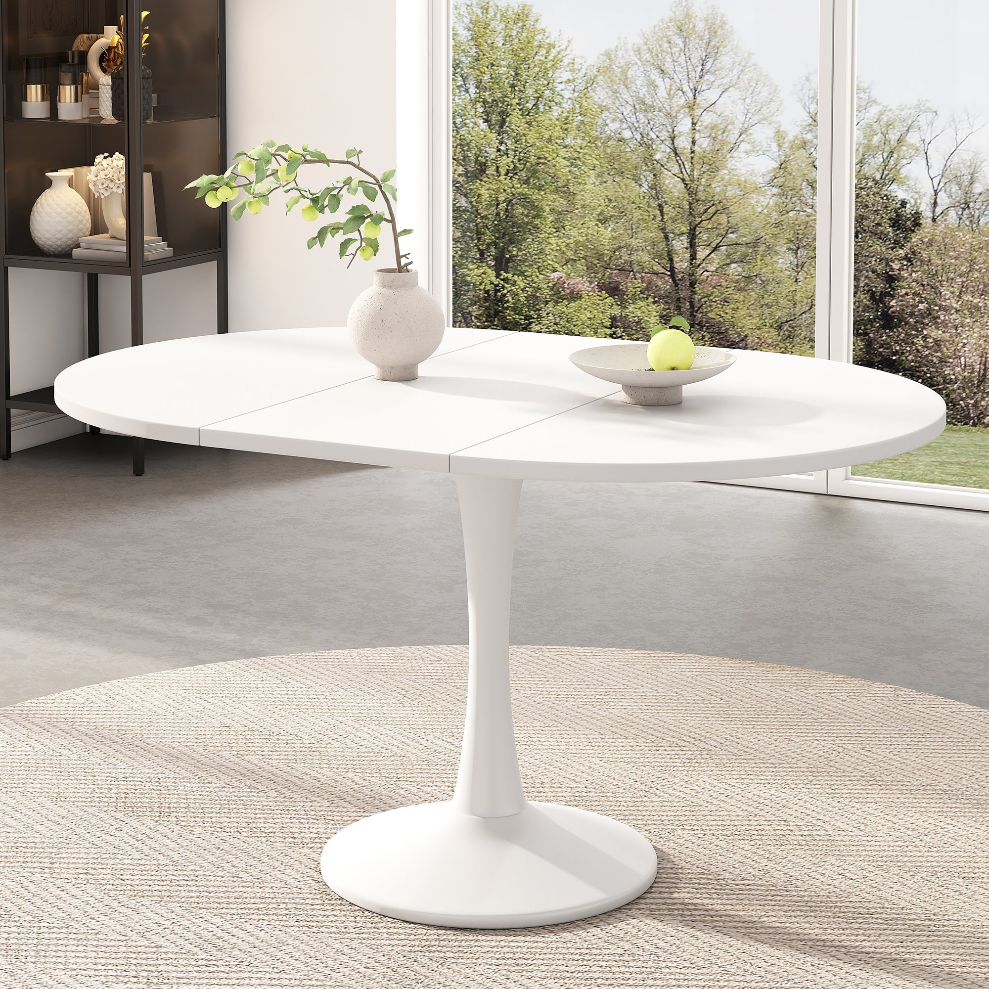 Extendable Dining Table Oval 100/140x100cm Modern Simple - White