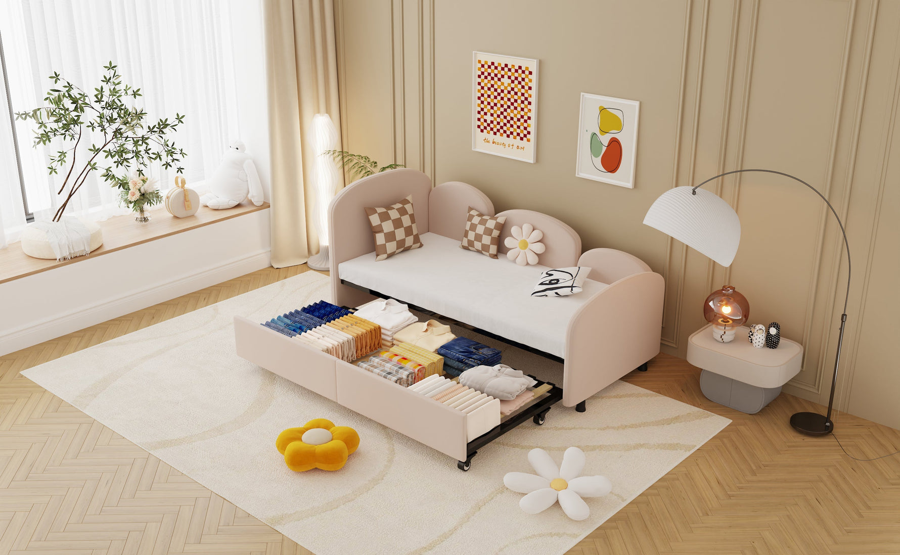 SOFTSEA Twin Size Daybed, Velvet Upholstered with Storage Drawers