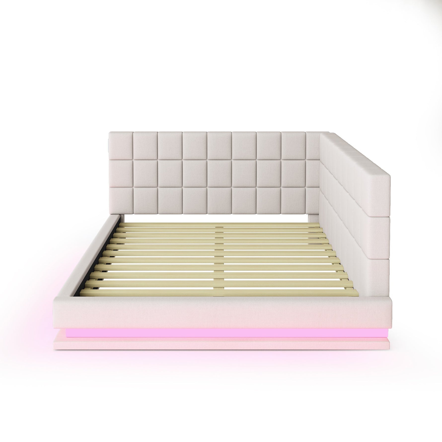 Sofa Bed, Upholstered 160*200 Multifunctional with LED, USB, Linen Fabric Beige