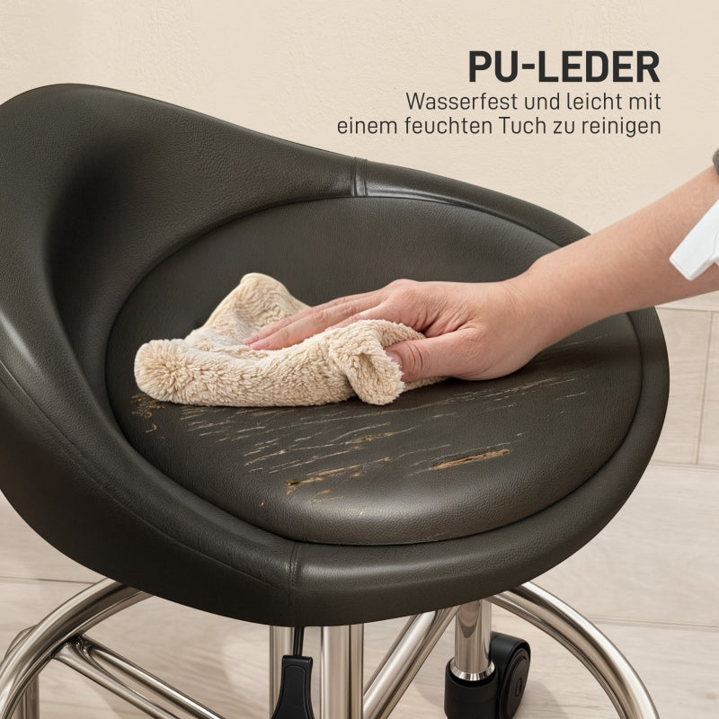 Rolling Stool, Adjustable Swivel with Backrest, Black