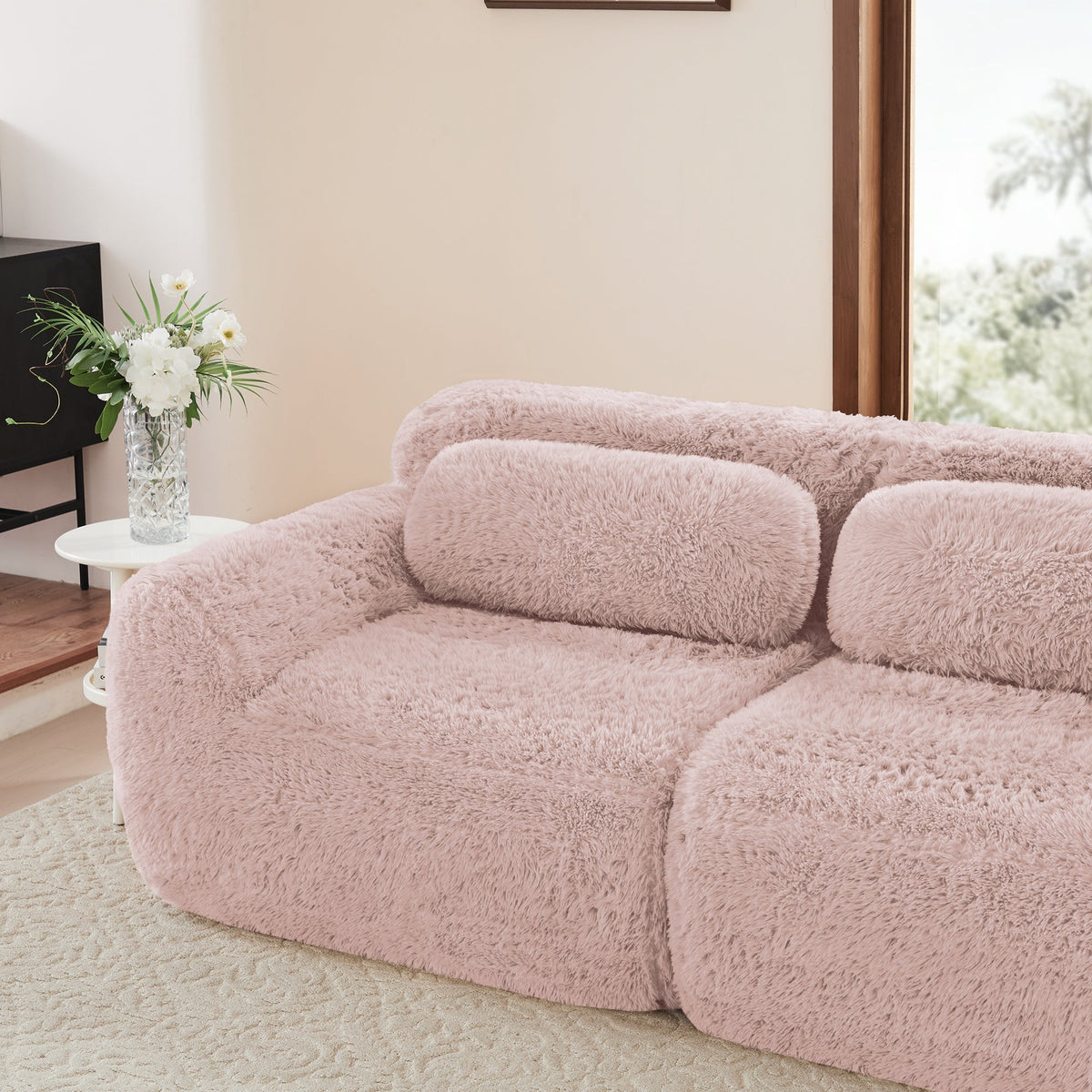 U-Shaped Modular Sofa No Assembly Plush Fabric - Pink