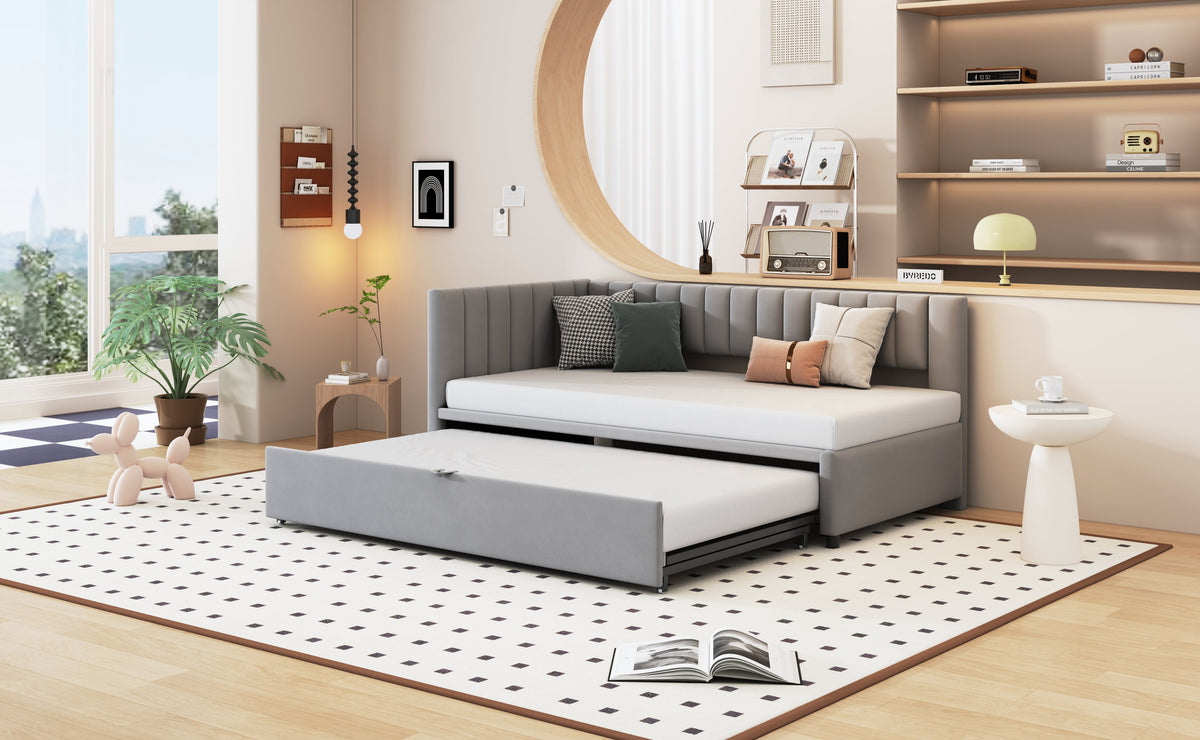 Sofa Bed, L-Shaped Pull-Out 90/180x200cm, Velvet Gray