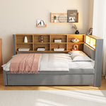 Sofa Bed 90x200 Pull-Out LED/Storage Upholstered Flannel Dark Grey