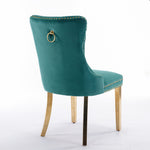 Velvet Dining Chair Tufted Solid Wood Golden Legs Set of 2 - Green