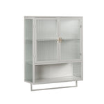 60CM Wall Cabinet with Glass Doors, Two-tier Enclosed Storage, Open Shelf, Towel Rack, White