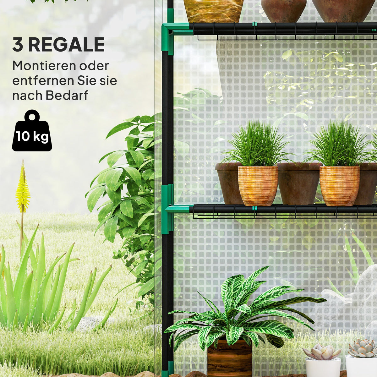 Greenhouse, Roll-Up Door, Window, Shelves, 143x74x190cm, White