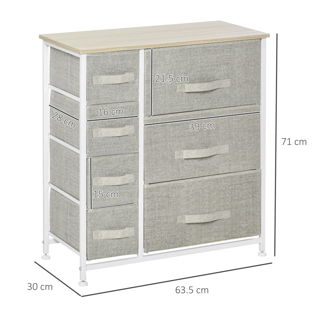 Drawer Cabinet, 7 Foldable Fabric Drawers, Non-Woven, Grey
