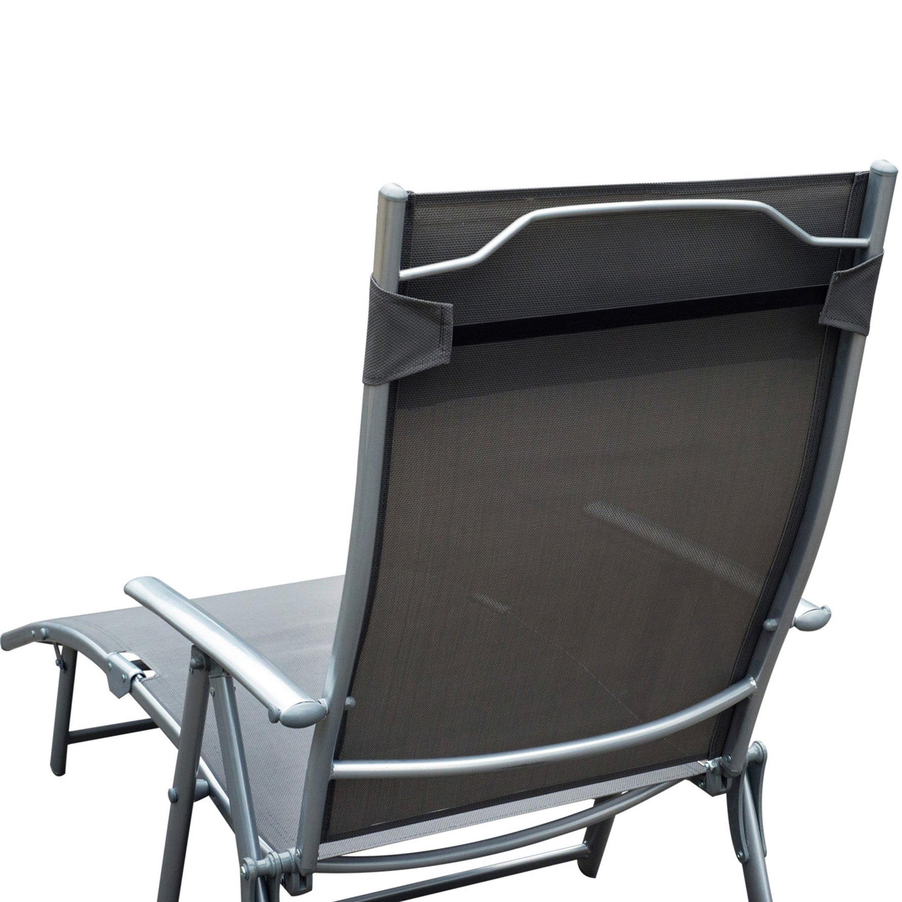 Folding Sun Lounger Deck Chair with Cushion, 7-Position Adjustable - Grey