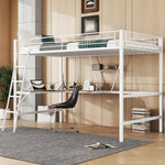 Loft Bed with L-Shaped Desk and Shelf, 90x200cm Metal Frame, White