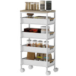 Kitchen Cart 5-Tier Rolling, 4 Drawers, White Wood Effect