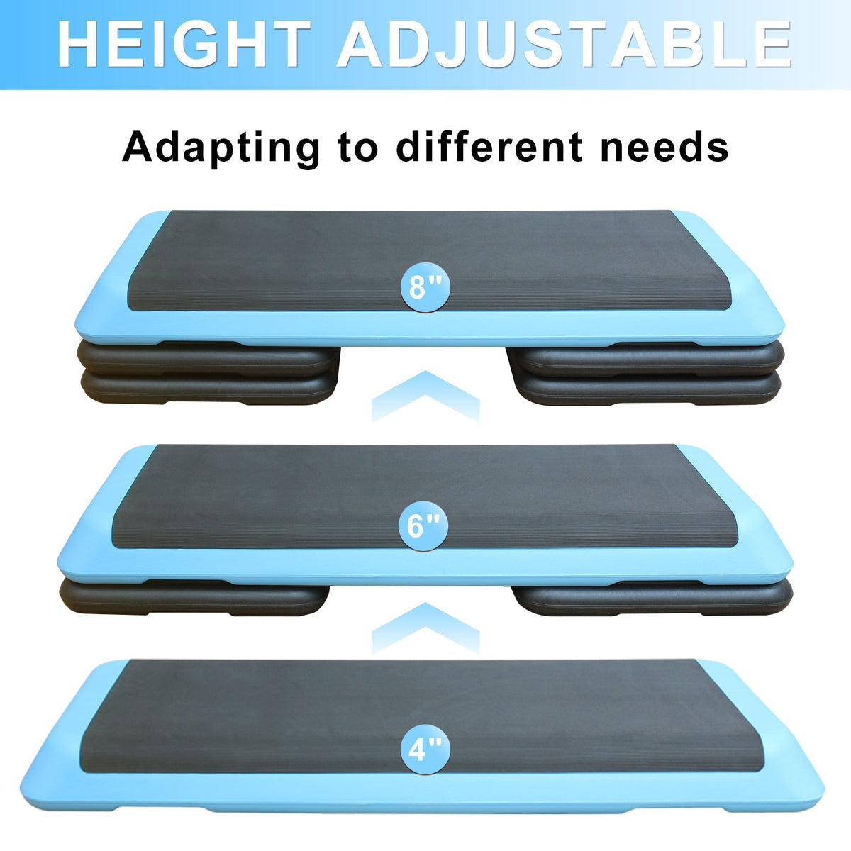 Aerobic Step Platform, 110cm Adjustable Height with 4 Risers for Home Gym, Blue