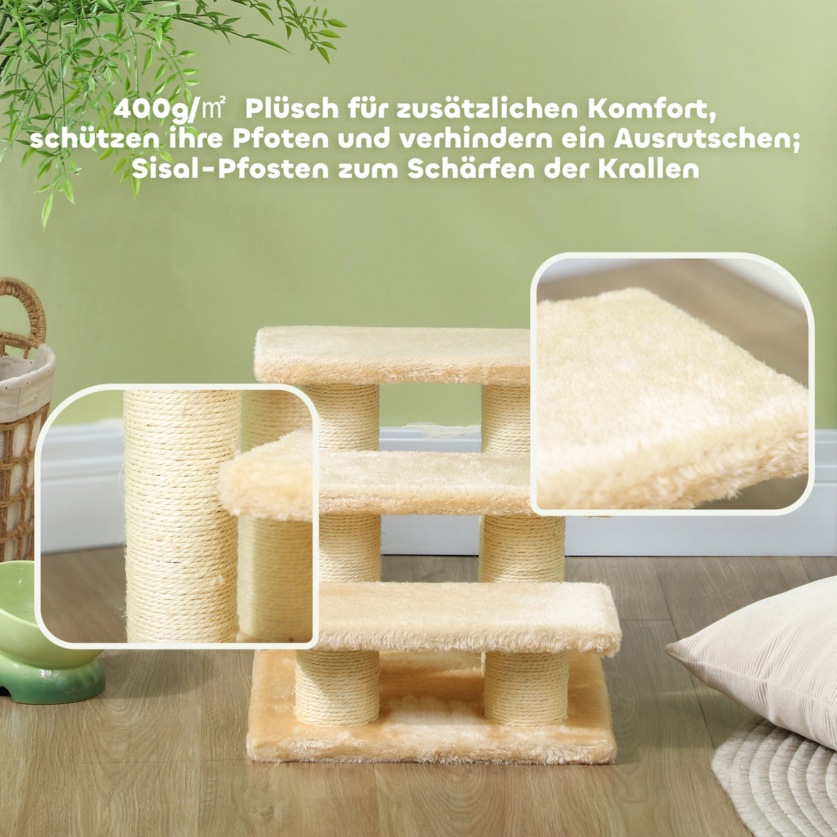 Cat Stairs, 11cm Step Height for Older Pets, Plush Cream