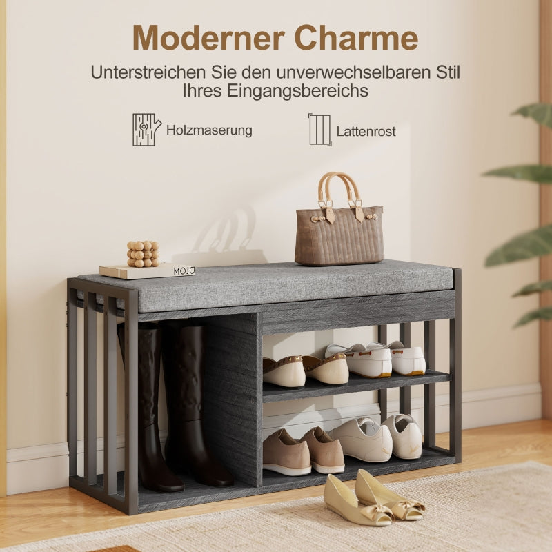 Shoe Rack Bench, 3-Tier Design, Gray