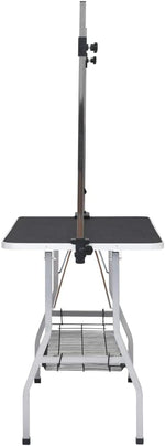 Collapsible Pet Grooming Table, Adjustable Arm & Storage, Steel Legs
