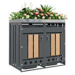 Bin Storage Unit with Planting Area, Lockable Two Doors and Hollow Base, Wood Grain Wood