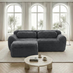 L-shaped 2-Seater Sofa, Modular Plush Fabric, Grey