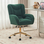 Swivel Chair Adjustable Height Gold Legs Teddy Fabric - Green