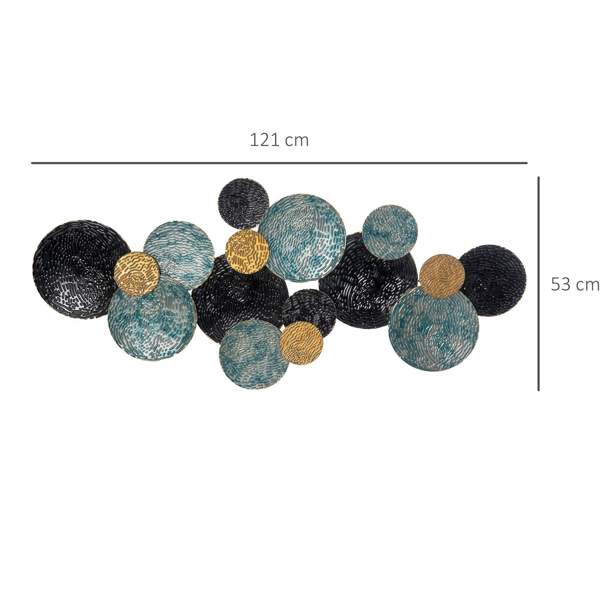 3D Wall Art, Modern Sculpture, 121x53cm, Gold Black Blue Metal