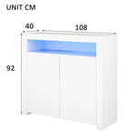 Chest of Drawers Sideboard - High Gloss LED Storage TV Stand - White