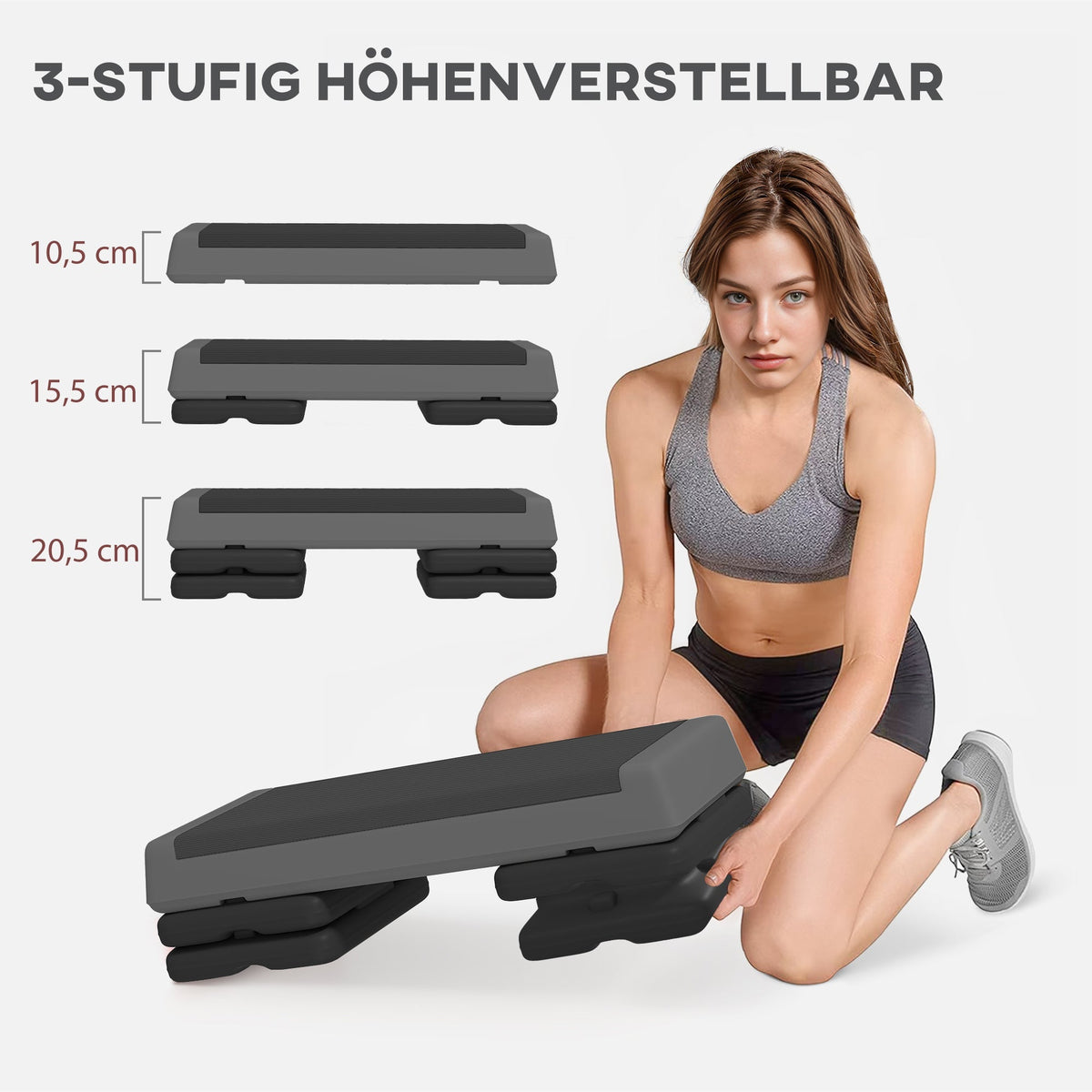 Aerobic Stepper, Height-Adjustable Non-Slip, Plastic Gray